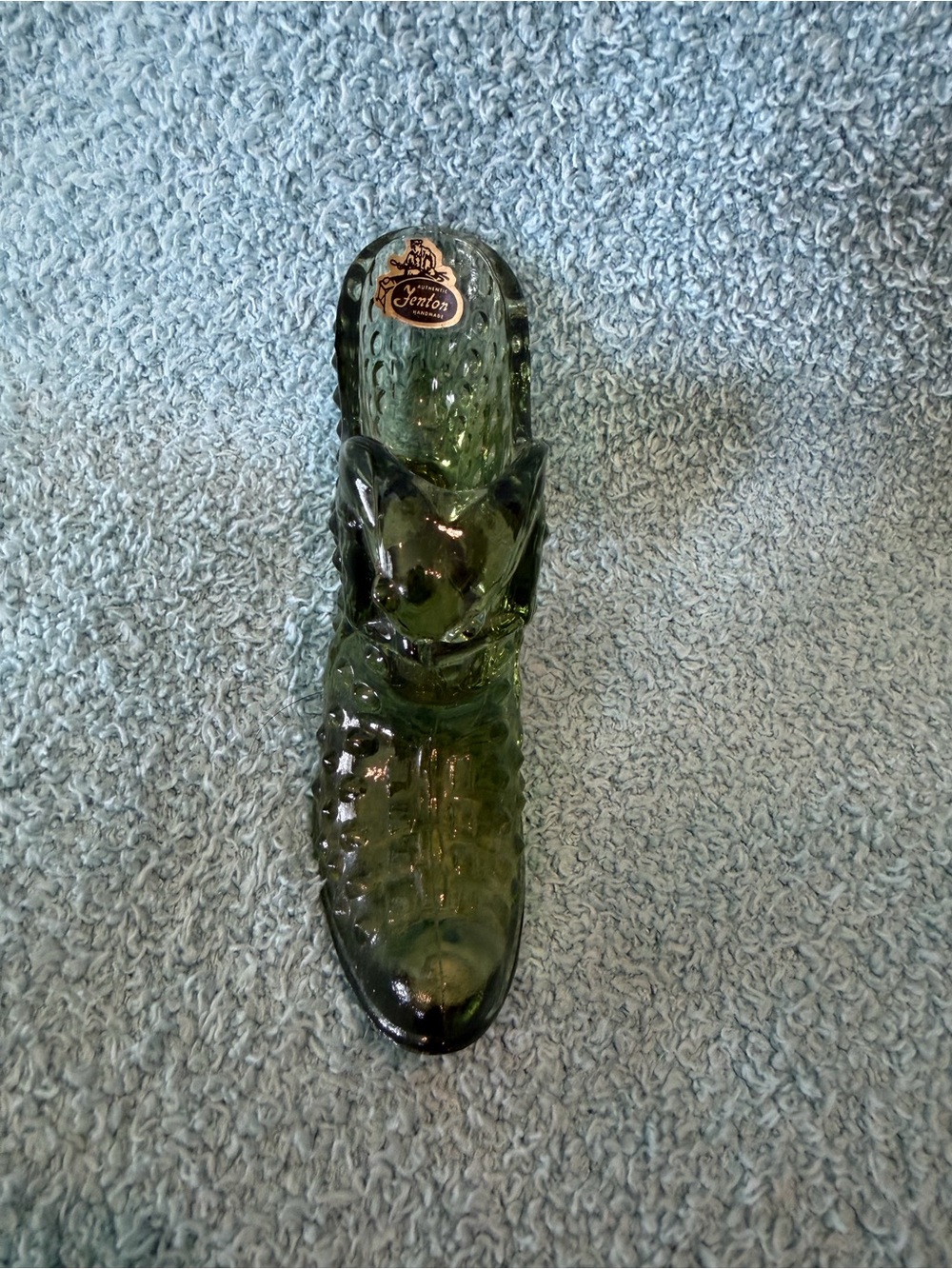 Vintage Fenton OliveGreen Hobnail Glass Cat Head Slipper Shoe Foil Label Sticker